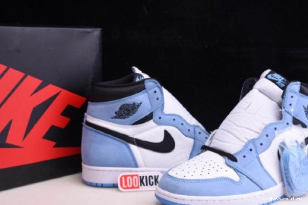 UNIVERSITY RETRO 555088-134 JORDAN 1 HIGH WHITE BLUE AIR BLACK 0719